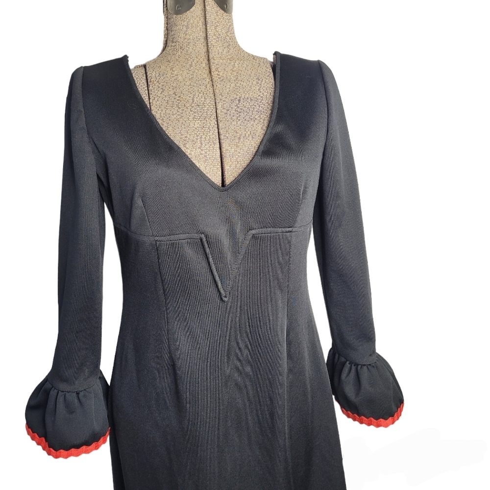 Vintage 1960's black maxi dress with red trim - Picture 2 of 14